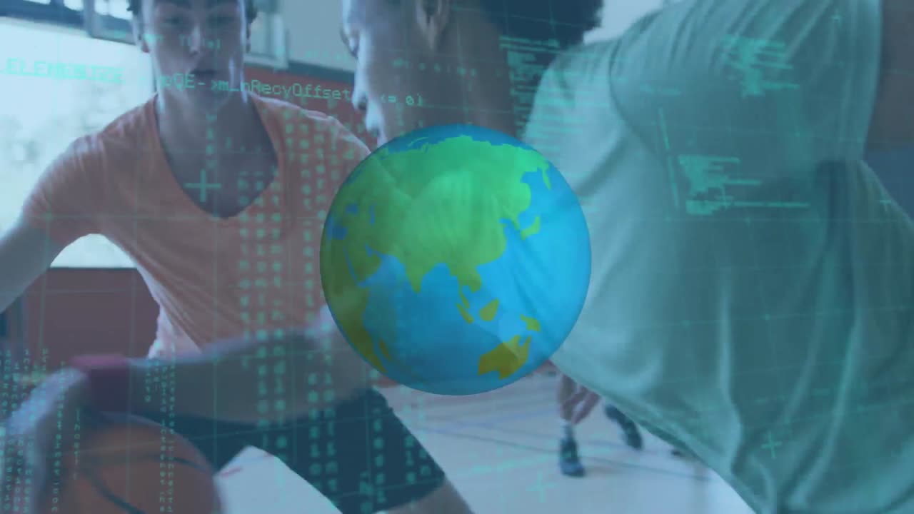 animación del globo y procesamiento de datos sobre jugadores de baloncesto