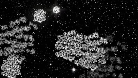 fireworks from soccer balls. realistic animation. ironic fireworks with loop seamless. playful 4k fireworks. abstraction from balls of fireworks in the night sky.