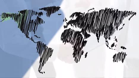 Animation-of-world-map-over-businessman-handshake