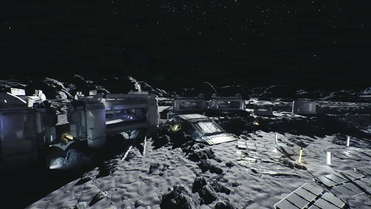 Moon habitat features lunar station with greenhouses and solar energy