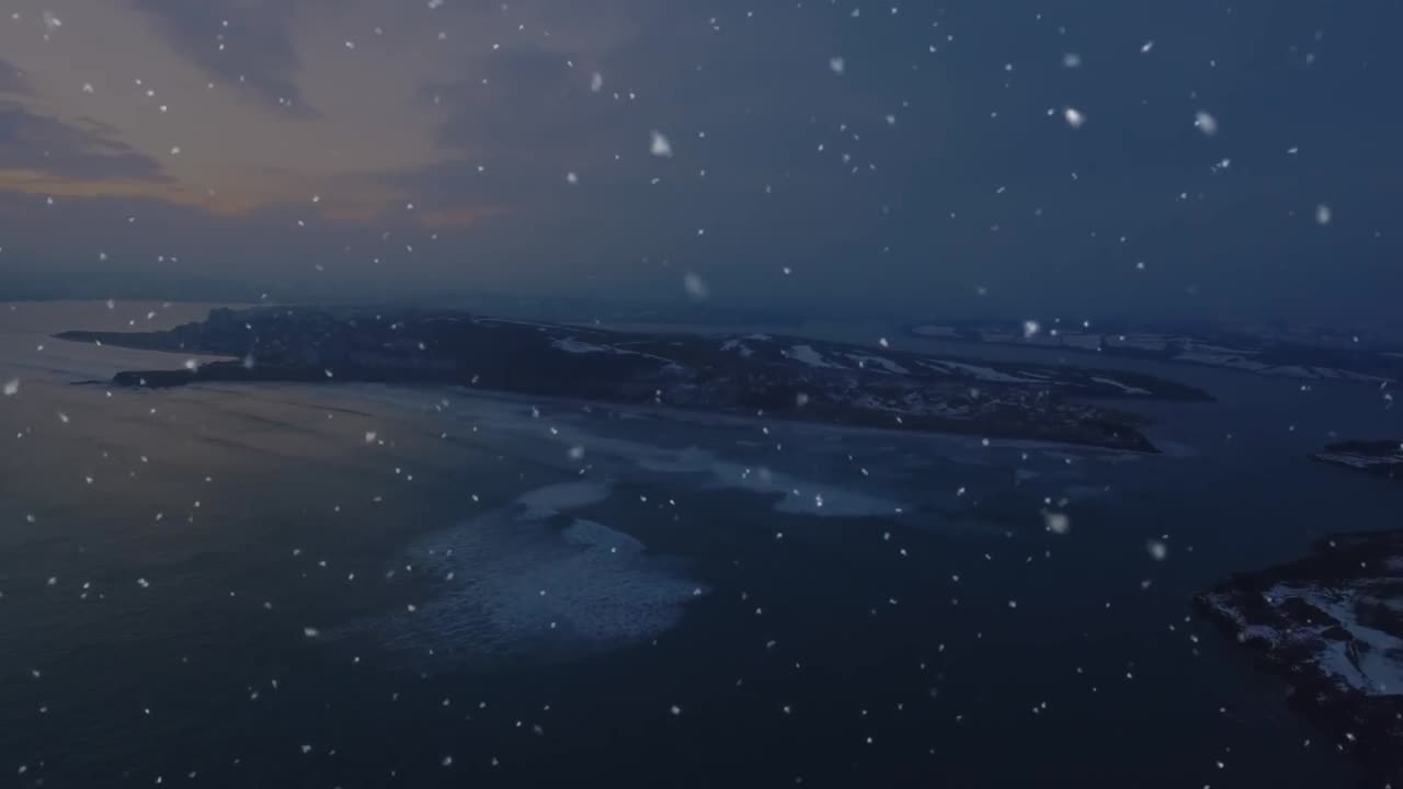 해양 풍경 위에 눈이 내리는 애니메이션