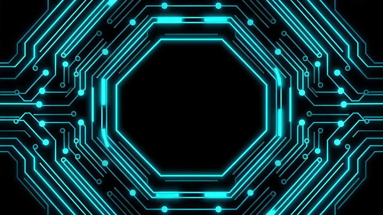 Animated Blue Circuit Board Octagon Frame with Glowing Lines