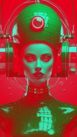 porcelain female statue dolls with audio speakers and headphones made with AI