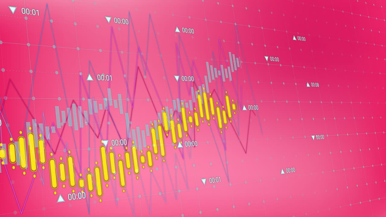 Animazione di diagrammi su elaborazione dati su sfondo rosa