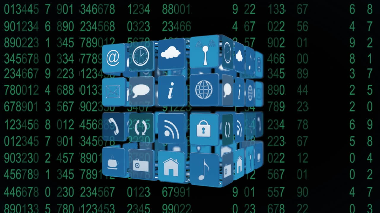 y iconos de aplicaciones en línea en cuadrados y números