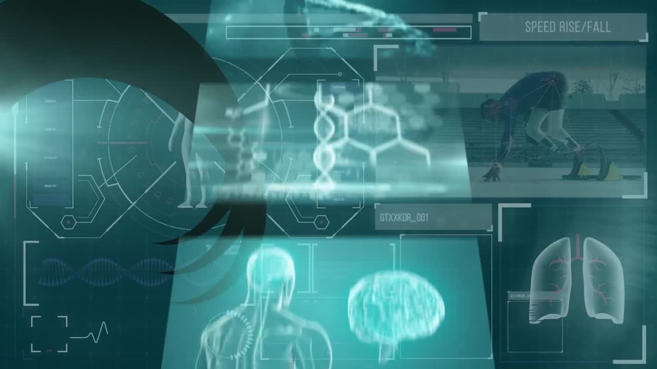 스크린에서 움직이는 다양한 생물학적 데이터의 애니메이션