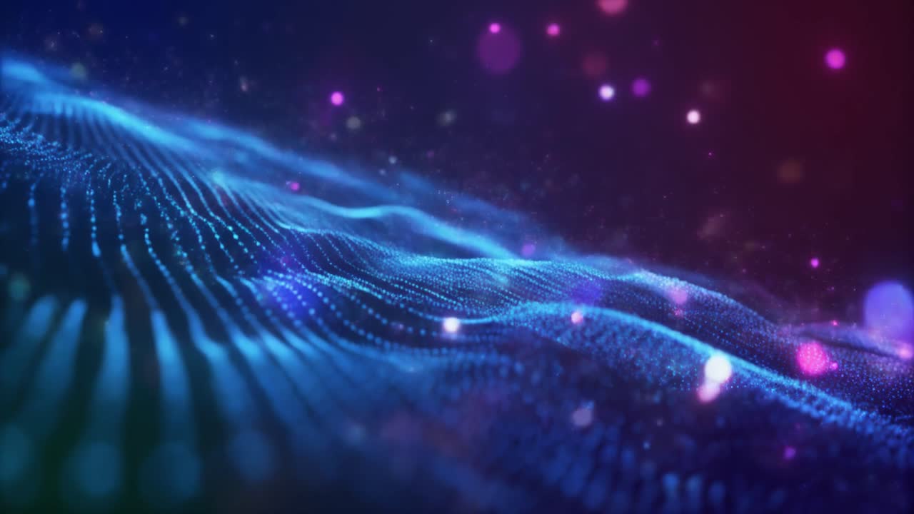 Abstrakt digital bølge af glødende partikler med bokeh-lys