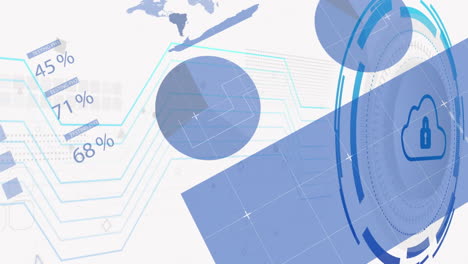 digital data visualization showing blue circuit lines with testing phase metrics, hud cloud padlock