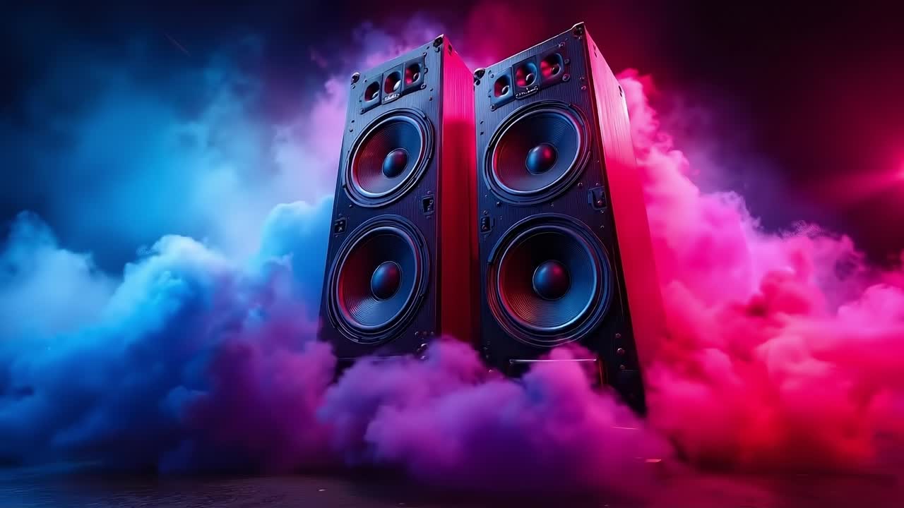 un par de altavoces con humo saliendo de ellos