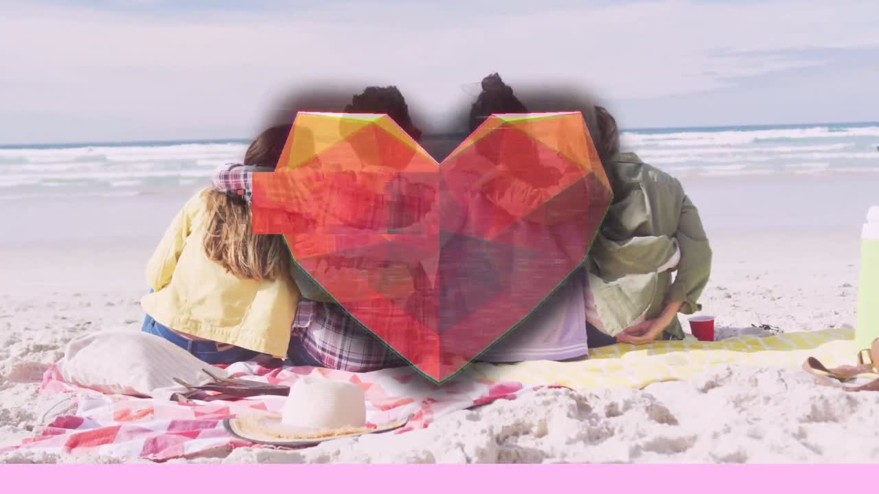 해변에서 다양한 여성 친구 그룹에 대한 간섭과 마음의 애니메이션