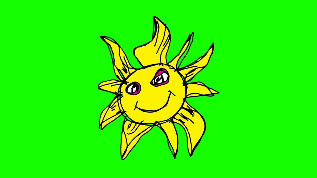Fondo verde con dibujo infantil y temática de sol