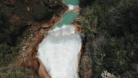 Cascading-Chiflon-Waterfall-In-Chiapas,-Mexico---aerial-drone-shot