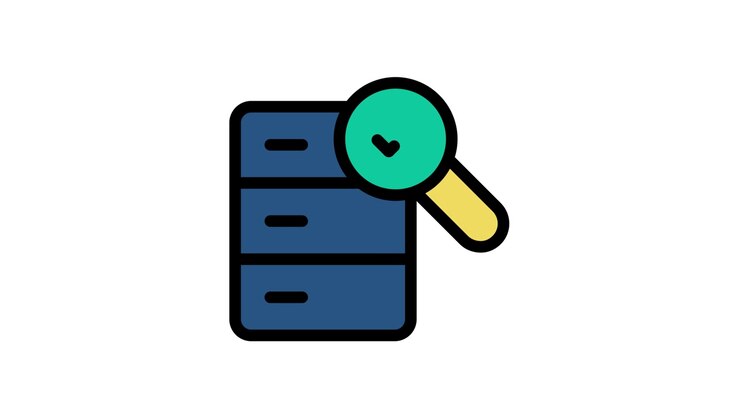 Animated Icon of Magnifying Glass Searching a Database Server