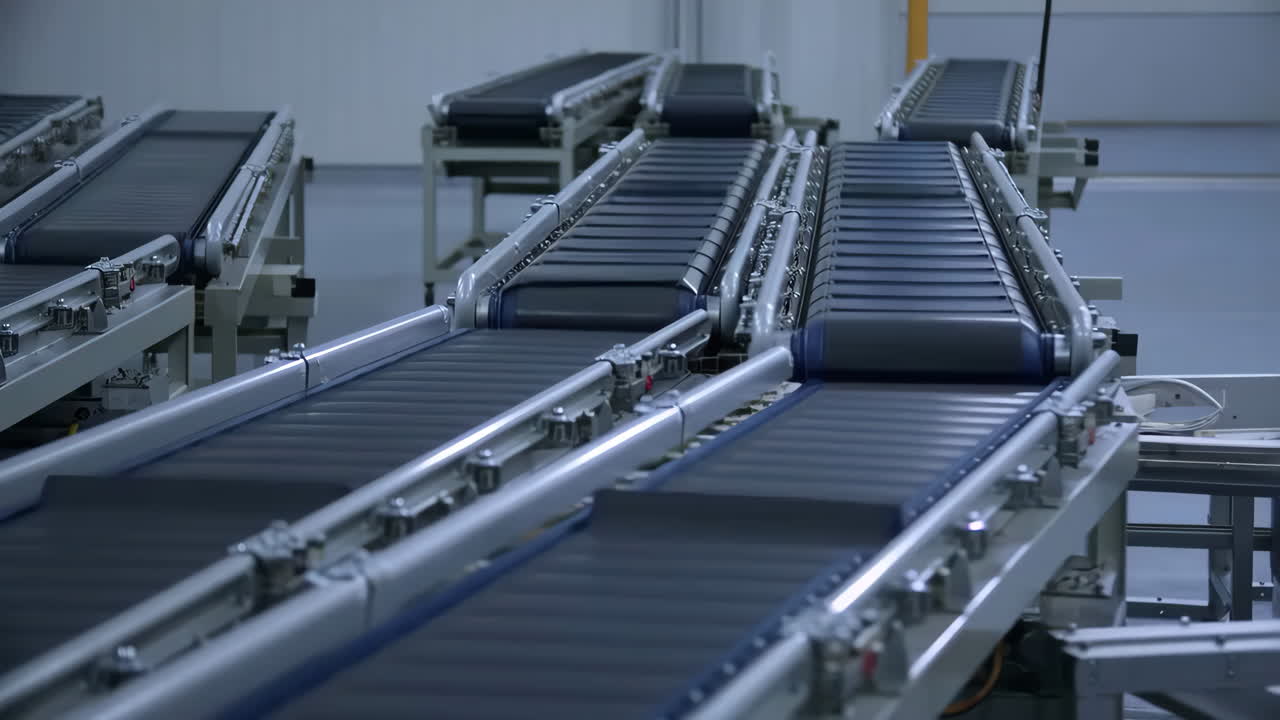 Empty conveyor belts in a modern factory