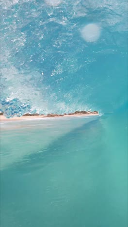 una vista vertical impresionante bajo el agua de las olas que se estrellan