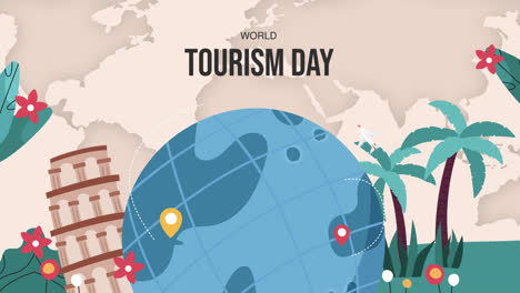 Una-Animación-De-Fondo-Plano-Para-La-Celebración-Del-Día-Mundial-Del-Turismo.