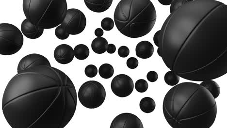 muchas bolas de baloncesto negras en fondo blanco. bucle capaz de animación 3d para el fondo.