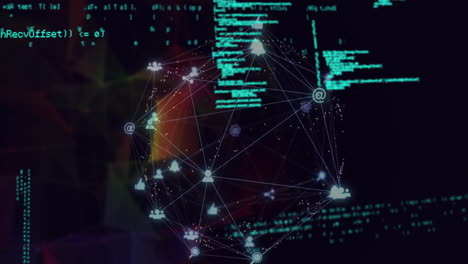 animation of globe with network of connections and data processing