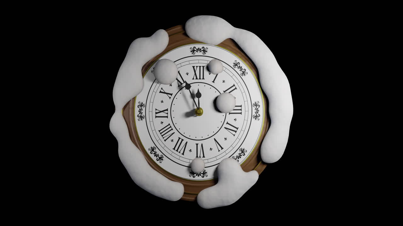 animación de reloj retro que muestra la medianoche sobre un fondo negro