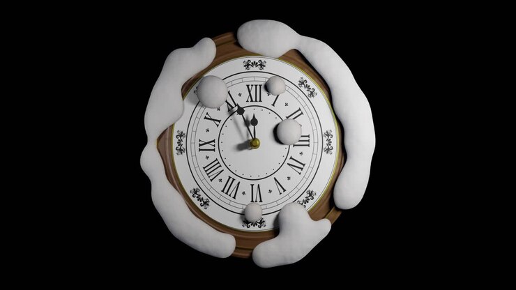 Animation of retro clock ticking showing midnight on black background