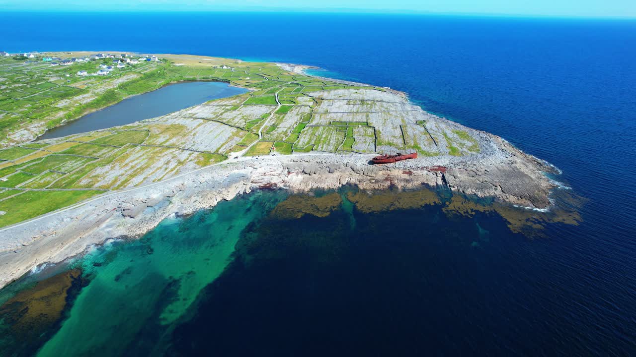 Inisheer shipwreck drone landscape aran Islands Galway bay Ireland epic locations