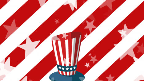 animation of stars and top hat over flag of united states of america