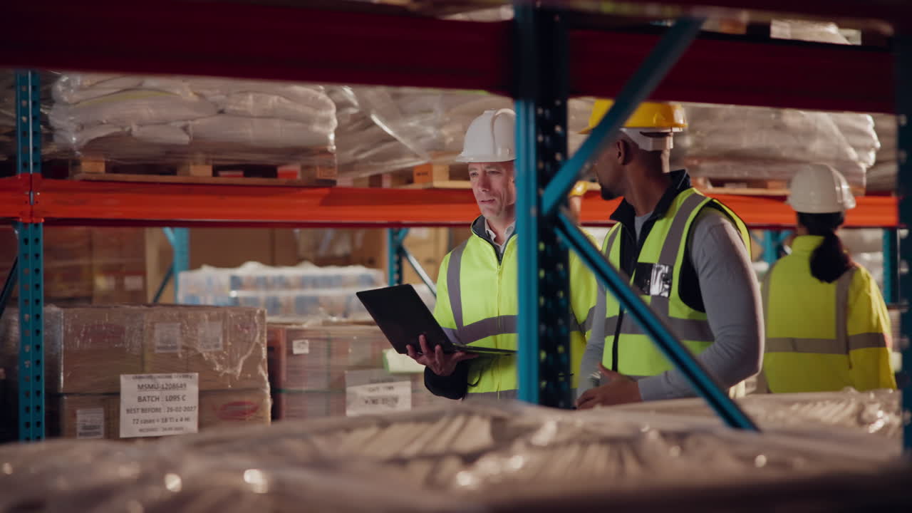 Warehouse workers in a storage facility