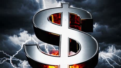fiery dollar sign amidst a storm