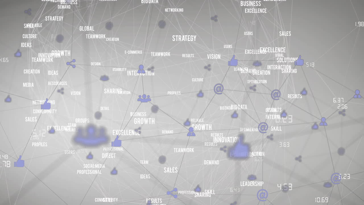 Animation of network of connections with icons over data processing