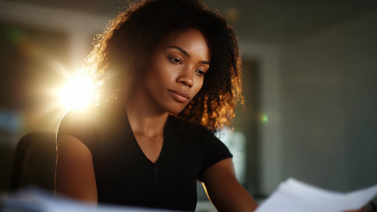 A Thoughtful Woman Engages Deeply with Her Work While Illuminated by Warm Natural Light, Showcasing Concentration and Reflection in a Creative Space Amidst the Quiet of the Evening