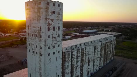 Aerial-drone-shot-of-a-grain-elevator-in-Wichita-Kansas