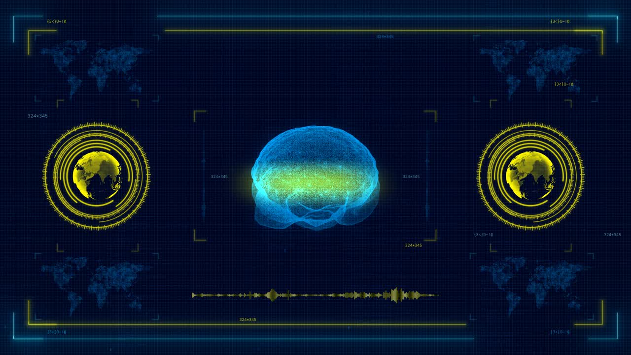 3D Technological Interface: Glowing Dashboard with Artificial Intelligence, Human Brain MRI Scan, and Network Data for Medical Research