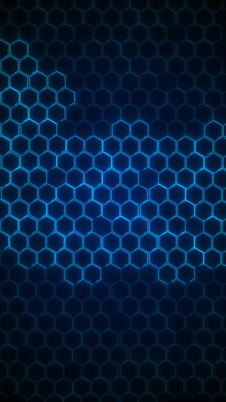 Cyan geometric hexagon lattice scene bright glowing cells dark blue surface and sleek tech pattern