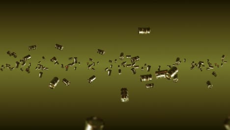 Flying many old fuel drums on brown background. Chemical industry, Metal barrels. 3D animation of oil tank rotating. Loop animation.