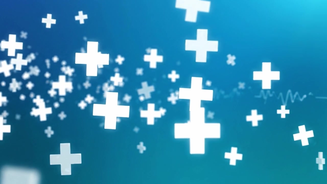 Dynamic Motion of White Plus Signs in a Blue Gradient Background, Showcasing a Soft Blurred Effect and a Sense of Depth Within the Composition