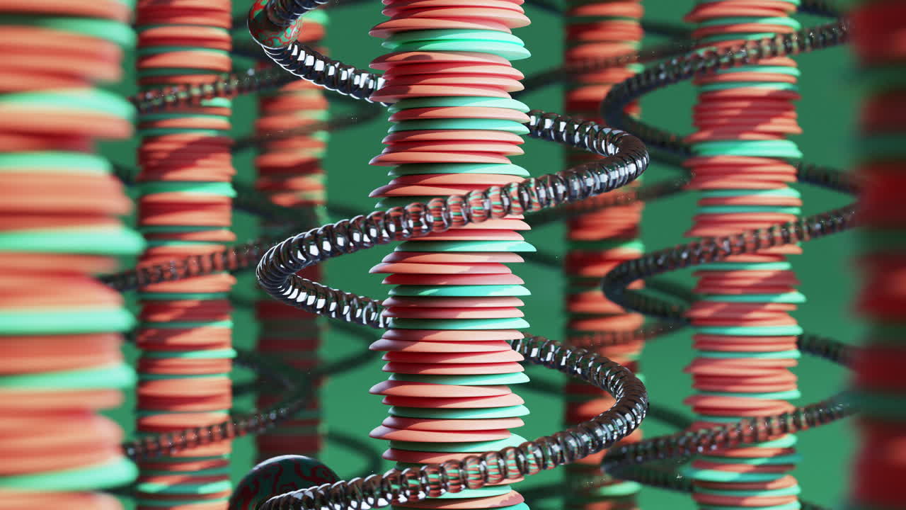 Futuristic tech colorful DNA strand rotating on screen