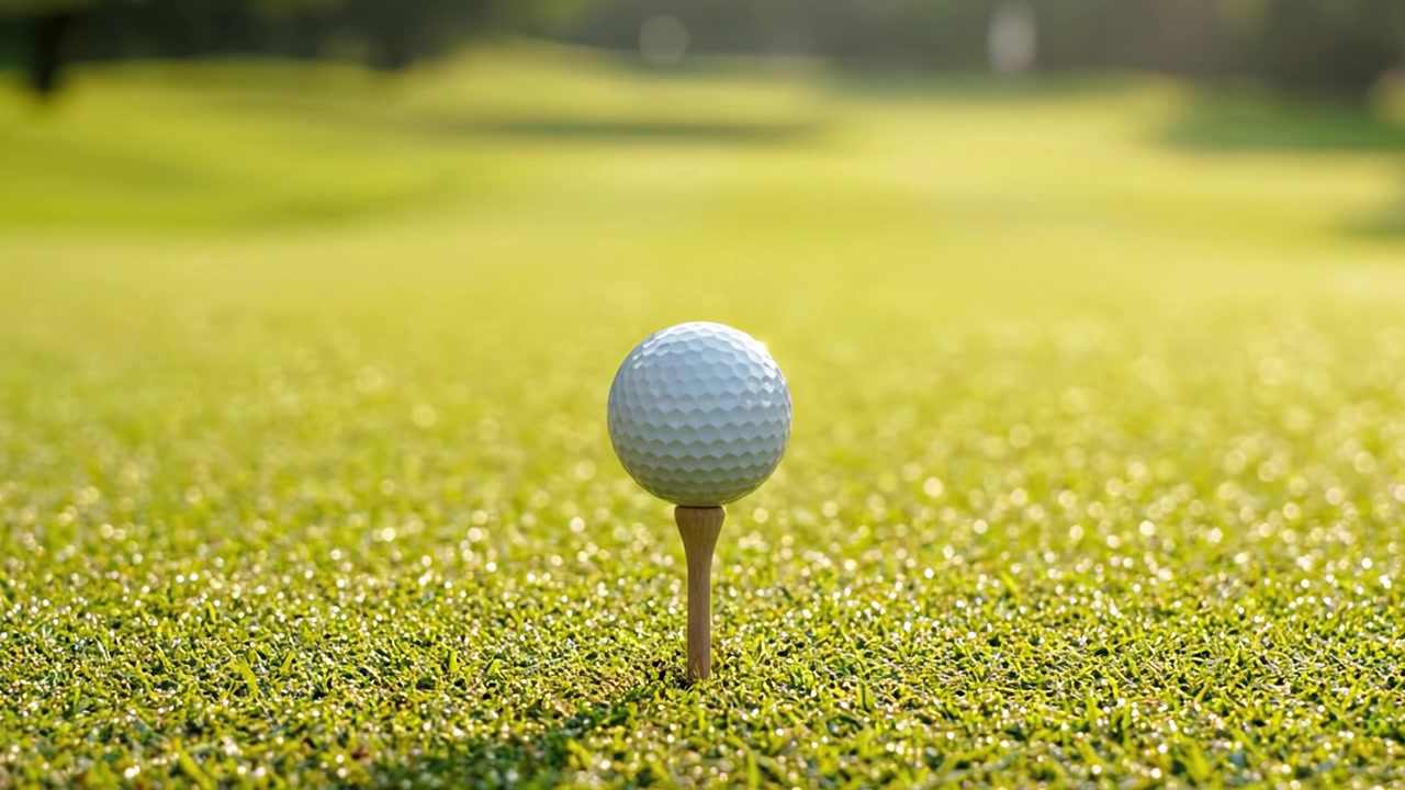 Een close-up van een golftee en bal op een zonovergoten green: perfecte omstandigheden voor een spannende golfpartij