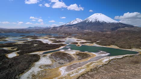 Aerial-view-of-the-stuning-Lauca-National-Park-in-Chile---dolly-forward,-drone-shot