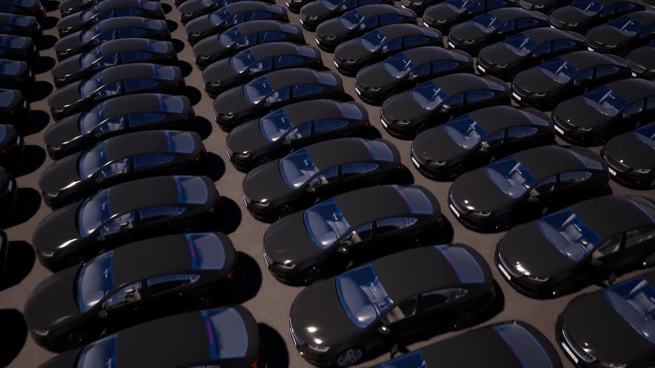 coches negros en el estacionamiento animación realista. transporte de la ciudad vista superior imágenes. automóviles modernos genéricos video de movimiento. servicio de alquiler de automóviles. concepto de atasco de tráfico. medios de transporte urbano