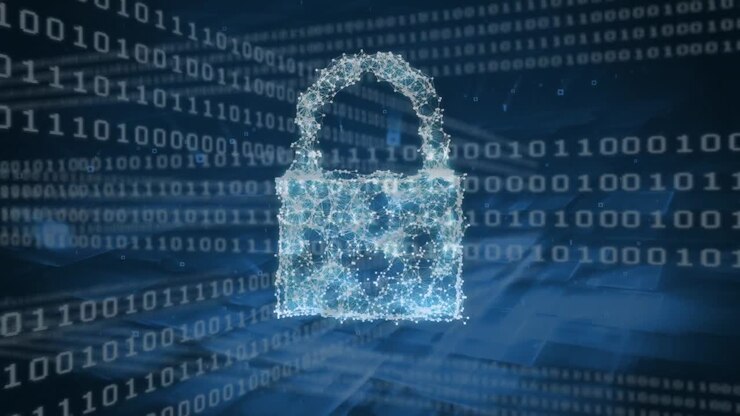 Animation of padlock icon over data processing