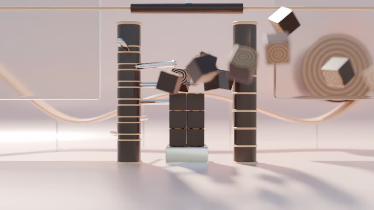 갈색 기둥의 추상적인 기하학적 배열