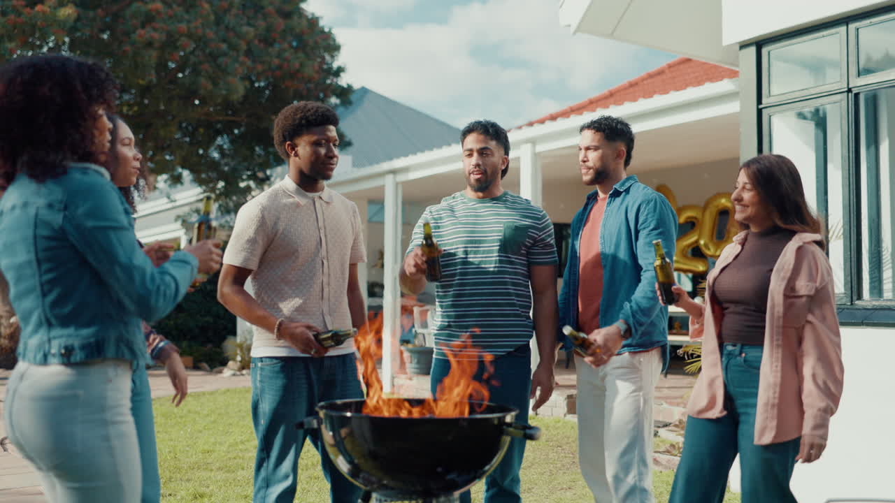 Friends Celebrating with Beer at a Backyard Barbecue