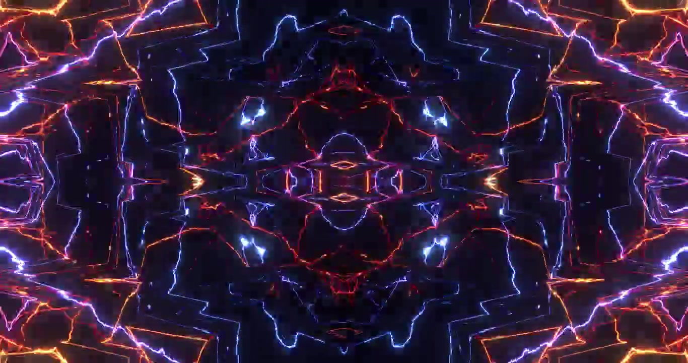 Symmetrical Neon Lightning Bolts Abstract Digital Pattern Background