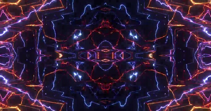 Symmetrical Neon Lightning Bolts Abstract Digital Pattern Background