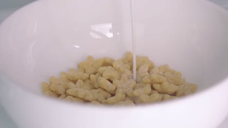 el hombre vierte leche en un cuenco blanco con deliciosos cereales de miel