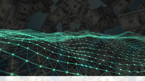 las ondas digitales contra los dólares estadounidenses cayendo