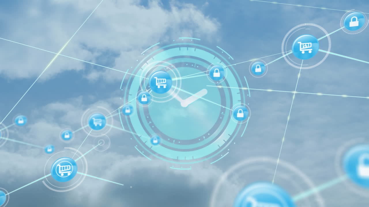 시계에 대한 아이콘으로 연결 네트워크의 애니메이션