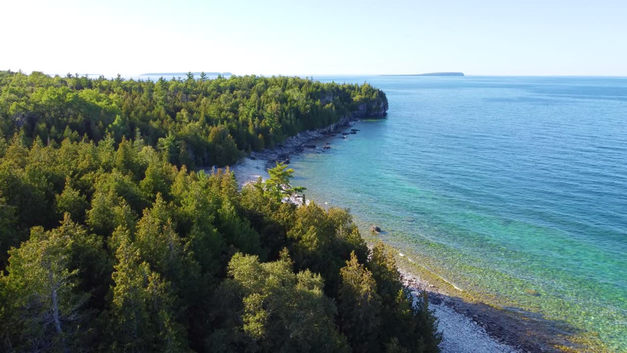 Bird's eye view of the southern sandy beaches of Lake Huron, Ontario, Canada