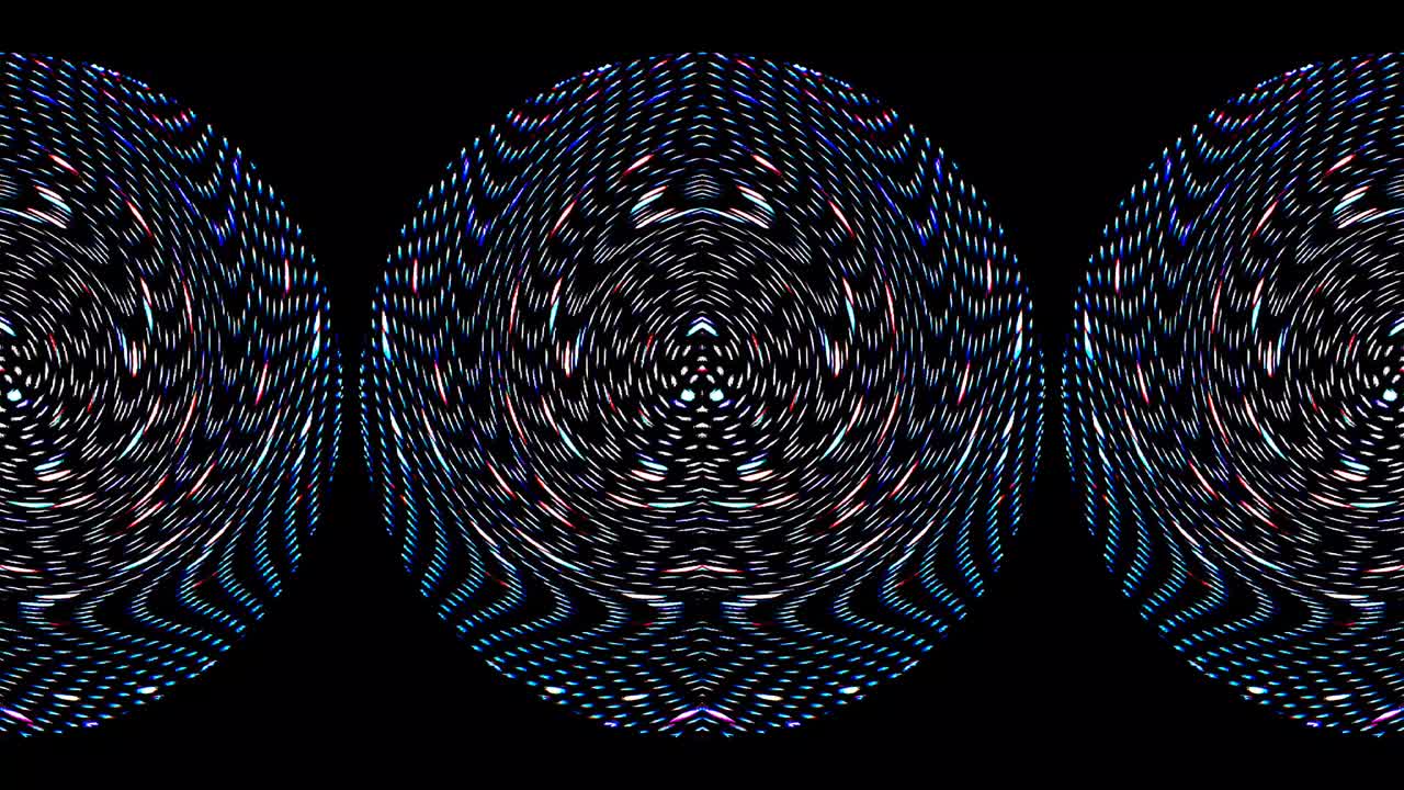 circle shape of dots wave motion, colorful, on black background