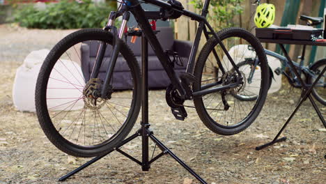 Bicycle-stationed-on-repair-stand